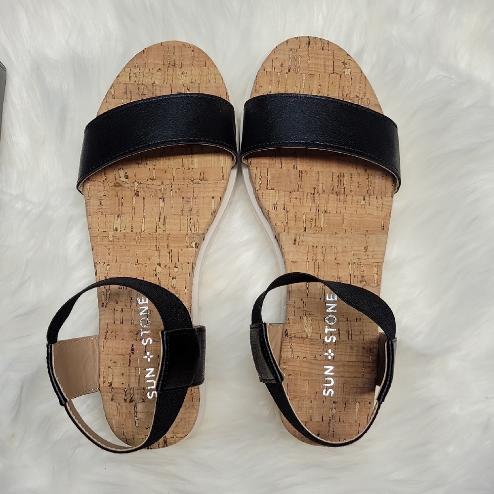 Sun + Stone Black Cork Platform Sandals